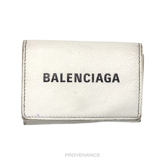 🔴 Balenciaga Logo Trifold Wallet - White Leather - Picture 1 of 9